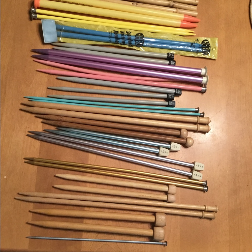 Knitting needles, assorted sizes, some brand new